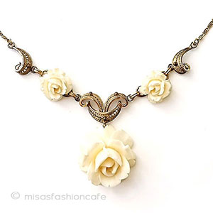 （画像用） 象牙アイボリー　12Kgf ローズのお花ネックレス