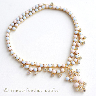 （画像用） ベビーピンク＆ブルー ガラス＆RS ネックレス