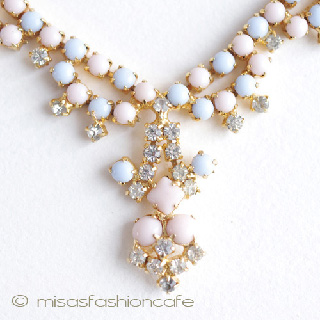 （画像用） ベビーピンク＆ブルー ガラス＆RS ネックレス