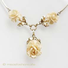 （画像用） 象牙アイボリー12K ローズネックレス