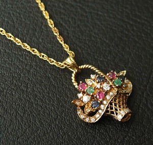 （画像用） 豪華天然石の花かご　 ネックレス