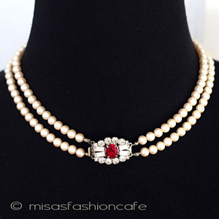 （画像用） 1950年代　パール２連 ビジュー金具　ネックレス