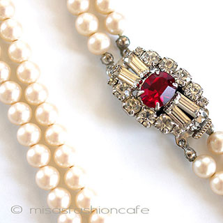 （画像用） 1950年代　パール２連 ビジュー金具　ネックレス