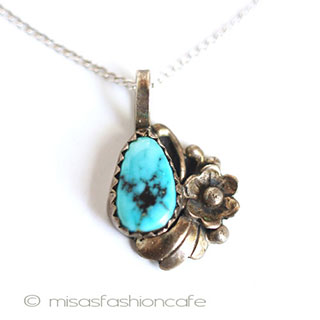 （画像用） Sterlingシルバー製お花 ターコイズ・ネックレス