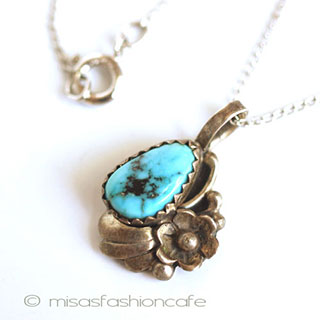 （画像用） Sterlingシルバー製お花 ターコイズ・ネックレス