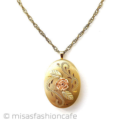 （画像用） 14Kgf　ローズ花ロケット アンティーク　ネックレス