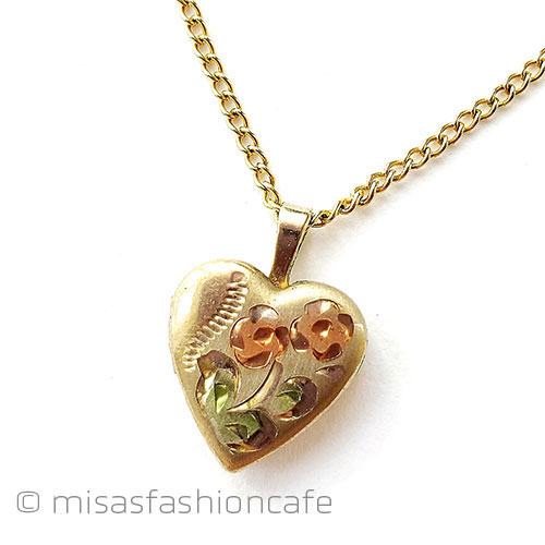 （画像用） 14Kgf　ハート花ロケット アンティーク　ネックレス