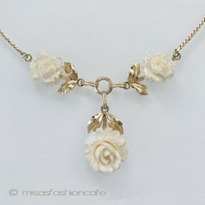 （画像用） 象牙アイボリー12K ローズネックレス