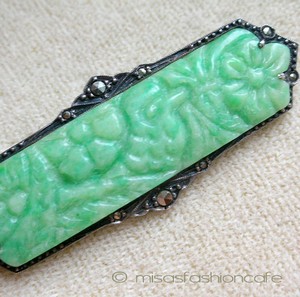 （画像用） 天然石　銀製 鳥と花　ブローチ