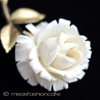 （画像用） 象牙アイボリー　14Kgf ローズ花　ブローチ