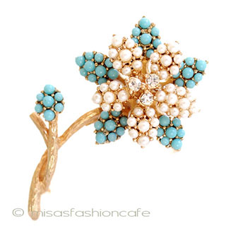 （画像用） Ｋｒａｍｅｒ　お花ブローチ パールRSターコイズ