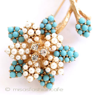 （画像用） Ｋｒａｍｅｒ　お花ブローチ パールRSターコイズ