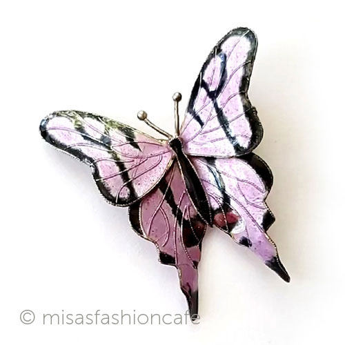 （画像用） アンティークジュエリー エナメル蝶ブローチ