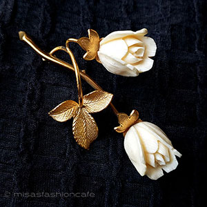（画像用） 象牙アイボリー14Kgf ローズの花　ブローチ