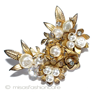 （画像用） お花ブーケブローチ バロックパールRS金葉