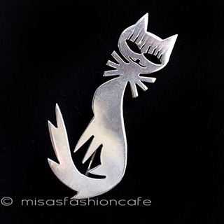 （画像用） スターリングシルバー 猫ブローチ兼ペンダント