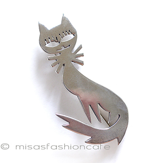 （画像用） スターリングシルバー 猫ブローチ兼ペンダント