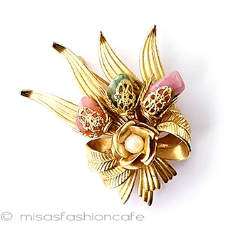 （画像用） ヴィンテージアクセサリー パールリボン天然石ブーケ