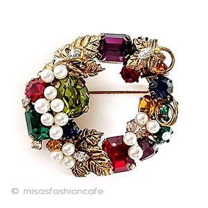 （画像用） オーストリア製ブローチ パール　葡萄のリース