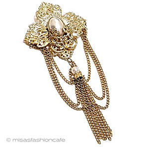 （画像用） ヴィンテージジュエリー パール花Goldタッセル