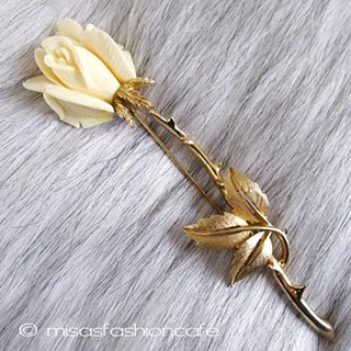 （画像用） 本象牙 アイボリー ローズ ブローチ