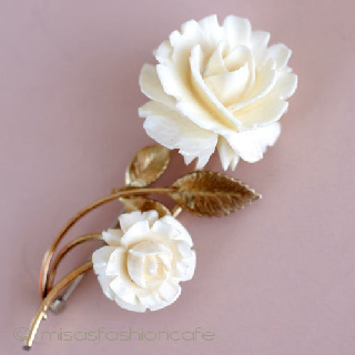 （画像用） 象牙アイボリー　14Kgf　 ローズ　ブローチ