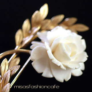 （画像用） 象牙アイボリー 12Kgf ローズ　ブローチ