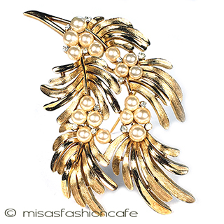 （画像用） Trifariトリファリブローチ パール金葉（特大）