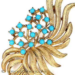 （画像用） Trifari　 トリファリ ターコイズの花ブローチ