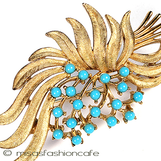 （画像用） Trifari　 トリファリ ターコイズの花ブローチ