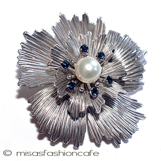 （画像用） Krementz　ブローチ 真珠サファイアの花14Kgf