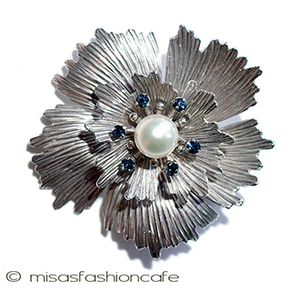 （画像用） Krementz　ブローチ 真珠サファイアの花14Kgf