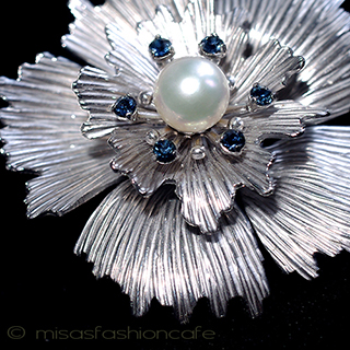 （画像用） Krementz　ブローチ 真珠サファイアの花14Kgf