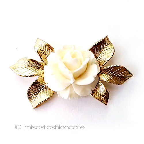（画像用） 象牙アイボリー14Kgf ローズの花　ブローチ