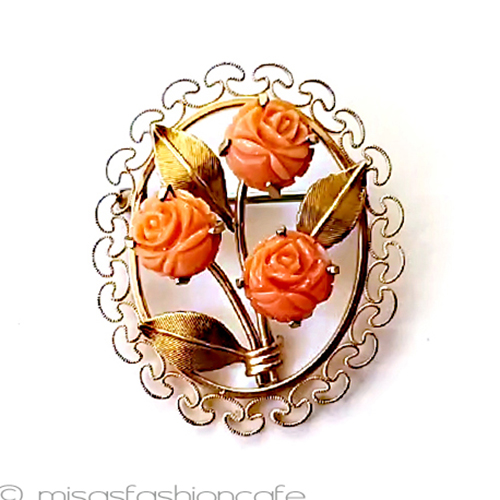 （画像用） Krementz　ブローチ 14Kgp珊瑚のお花ブーケ