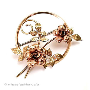 （画像用） アンティーク　Krementz 14Kgf花ローズのブーケ