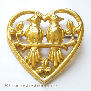 （画像用） Sterling　銀製　Coro ハート　鳥　ブローチ