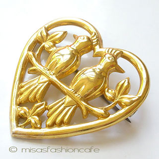 （画像用） Sterling　銀製　Coro ハート　鳥　ブローチ