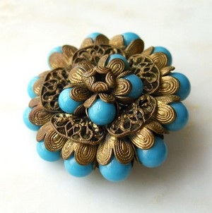 （画像用） フランス製　ブローチ アートガラス・フラワー