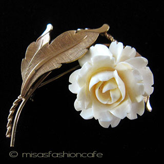 （画像用） 象牙アイボリー 12Kgf ローズ　ブローチ