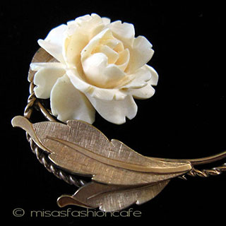 （画像用） 象牙アイボリー 12Kgf ローズ　ブローチ