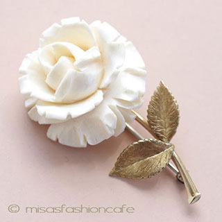 （画像用） 象牙アイボリー　14Kgf　 ローズ　ブローチ