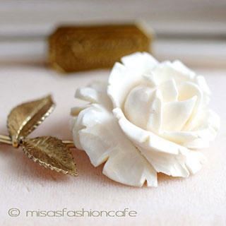 （画像用） 象牙アイボリー　14Kgf　 ローズ　ブローチ