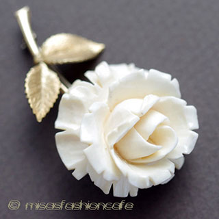 （画像用） 象牙アイボリー　14Kgf　 ローズ　ブローチ