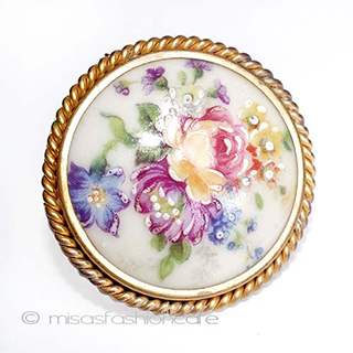 （画像用） フランス製陶器ブローチ ポーセリンローズLimoges
