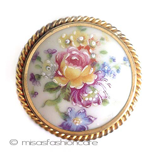 （画像用） フランス製陶器ブローチ ポーセリンローズLimoges