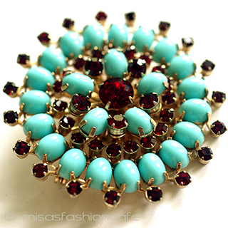 （画像用） ターコイズ＆ルビーRS フローラル　ブローチ