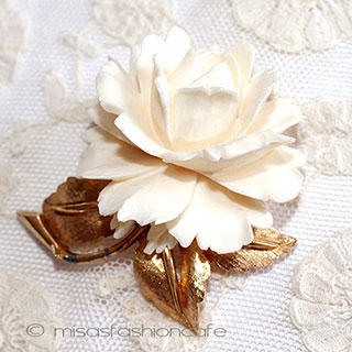 （画像用） 本象牙　アイボリー ローズ　ブローチ