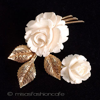 （画像用） 象牙アイボリー12Kgf ローズ　ブローチ