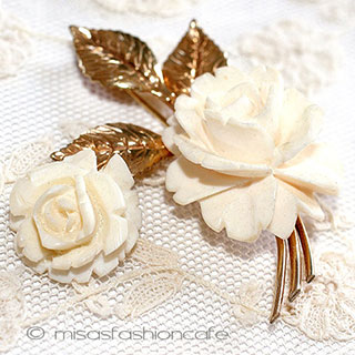 （画像用） 象牙アイボリー12Kgf ローズ　ブローチ